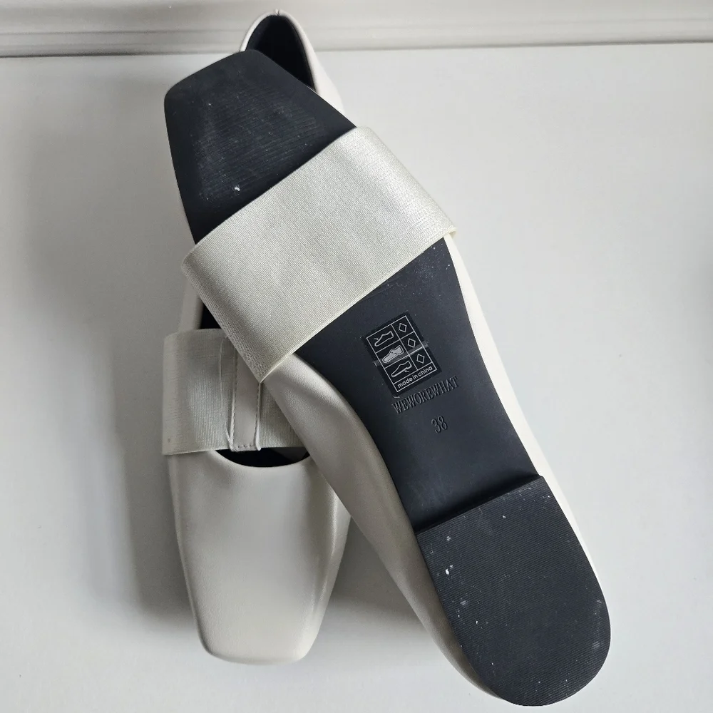 New WeWoreWhat Strap Ballet Vegan Leather Removable Strap Ivory Flats 38 EU/8 US